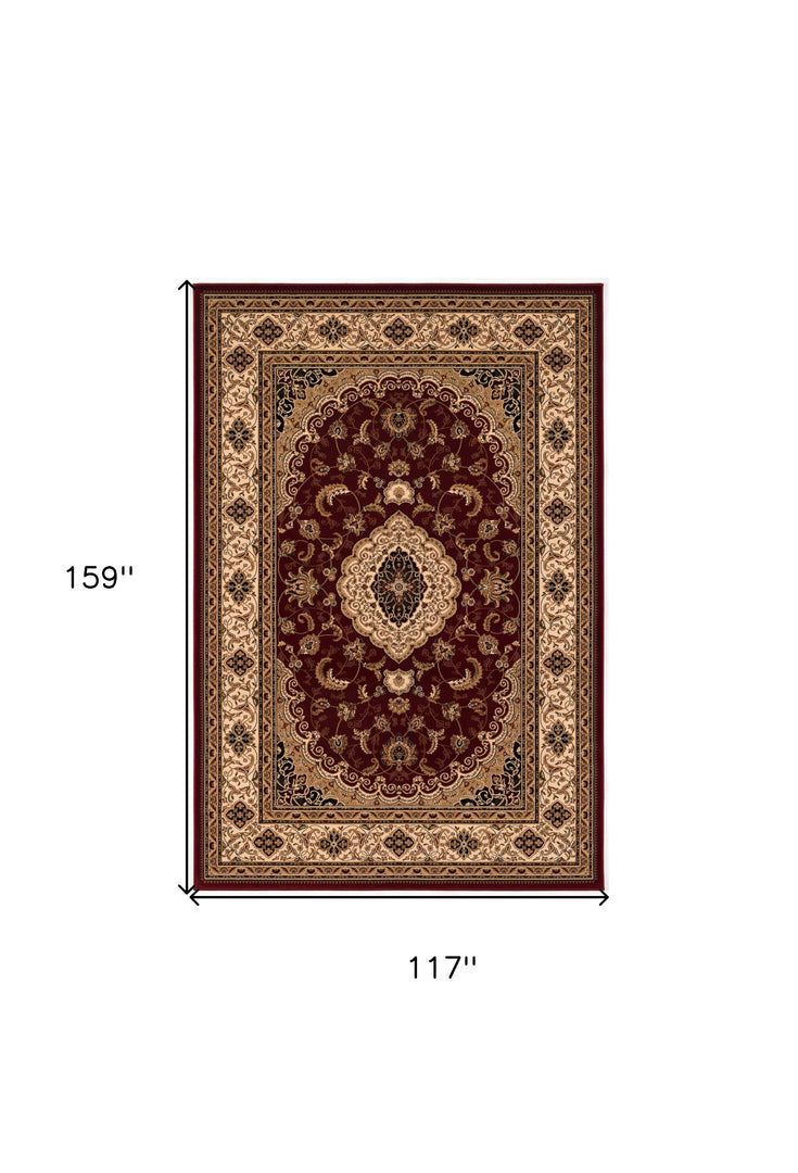 10' X 13' Red and Beige Oriental Distressed Area Rug