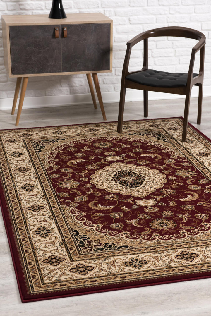 10' X 13' Red and Beige Oriental Distressed Area Rug