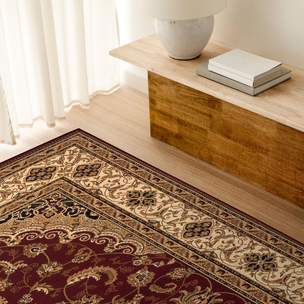 10' X 13' Red and Beige Oriental Distressed Area Rug