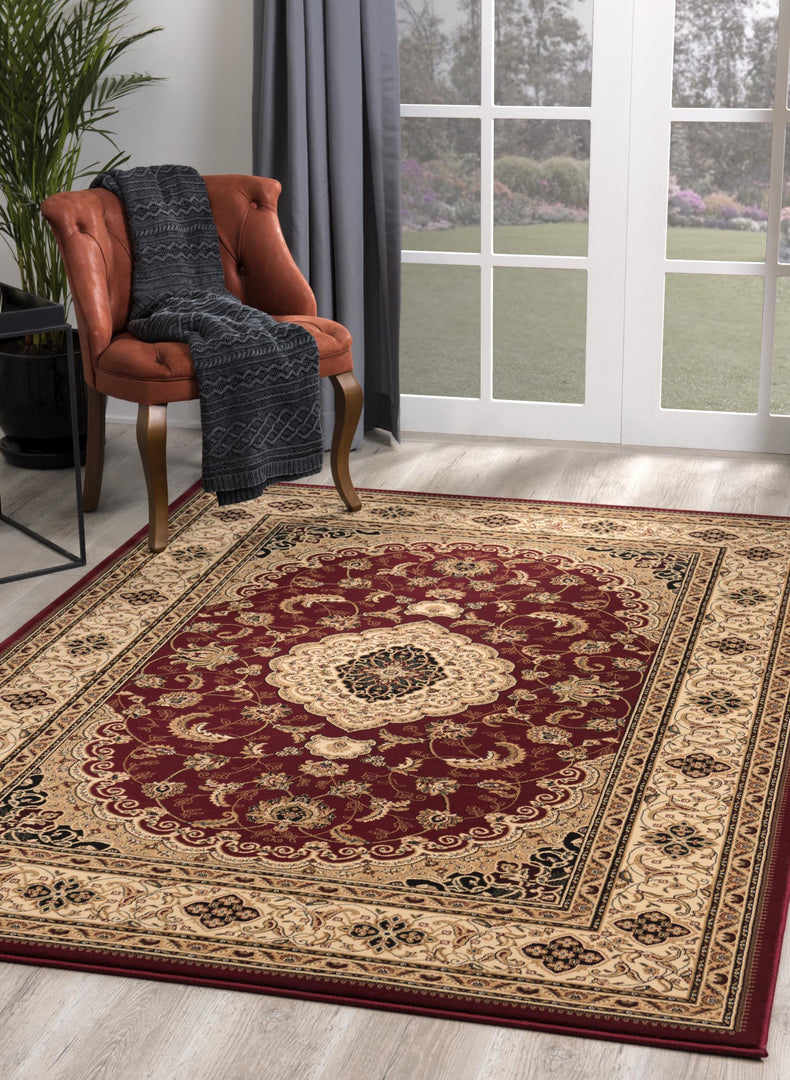 10' X 13' Red and Beige Oriental Distressed Area Rug