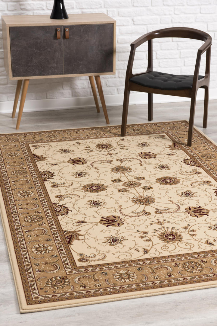 10' X 13' Beige and Brown Oriental Washable Non Skid Area Rug