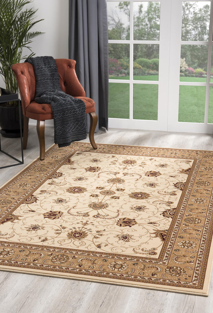 10' X 13' Beige and Brown Oriental Washable Non Skid Area Rug