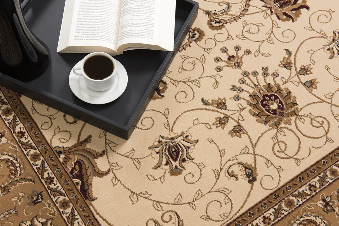 10' X 13' Beige and Brown Oriental Washable Non Skid Area Rug