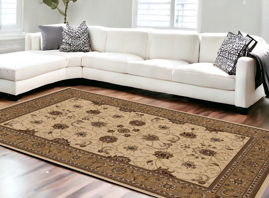 10' X 13' Beige and Brown Oriental Washable Non Skid Area Rug