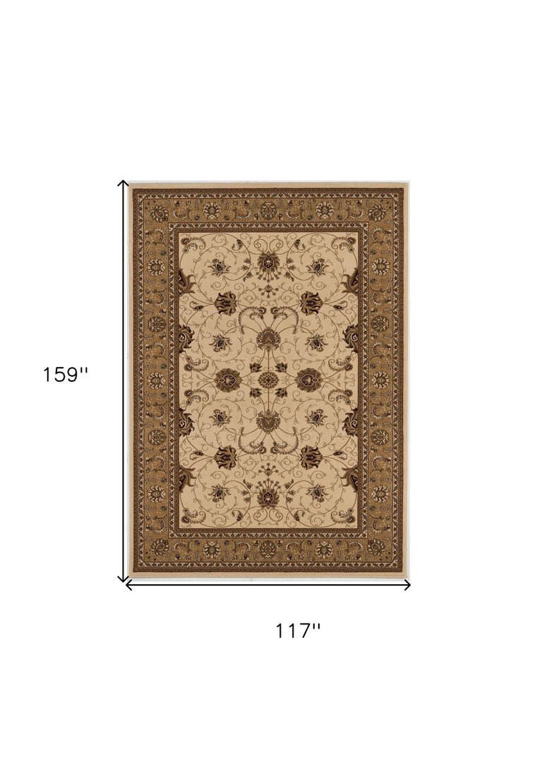 10' X 13' Beige and Brown Oriental Washable Non Skid Area Rug