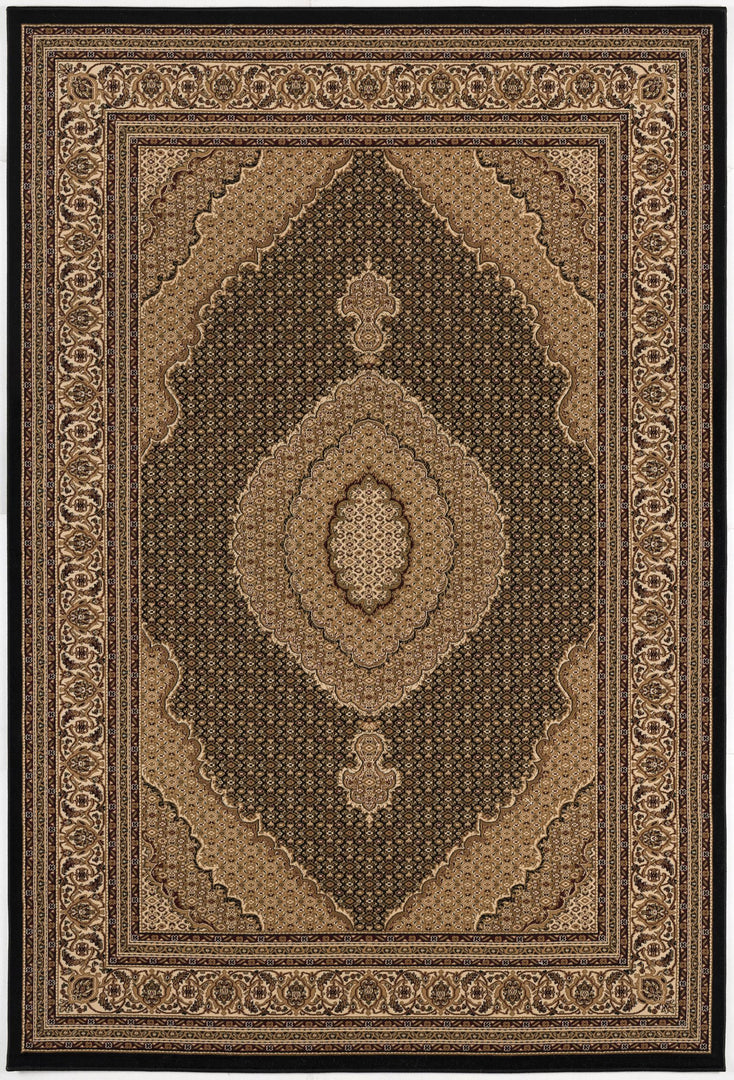 10' X 13' Beige and Black Oriental Washable Non Skid Area Rug