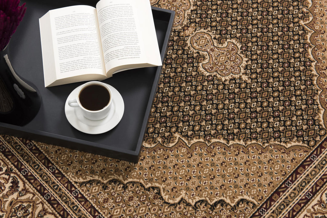 10' X 13' Beige and Black Oriental Washable Non Skid Area Rug