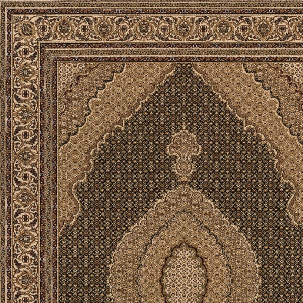 10' X 13' Beige and Black Oriental Washable Non Skid Area Rug