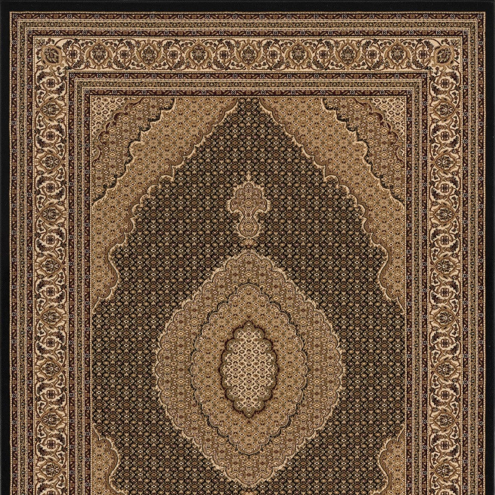 10' X 13' Beige and Black Oriental Washable Non Skid Area Rug