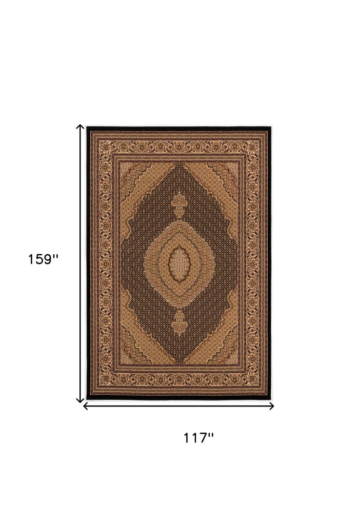 10' X 13' Beige and Black Oriental Washable Non Skid Area Rug