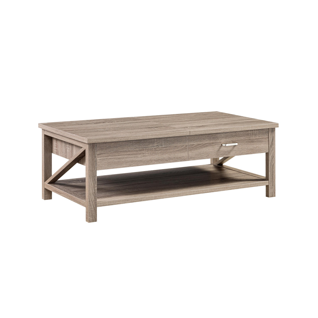 47" Taupe Wood Lift Top Coffee Table With Drawer And Shelf