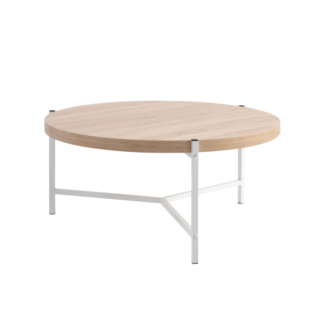 37-Inch Natural and White Metal Round Coffee Table