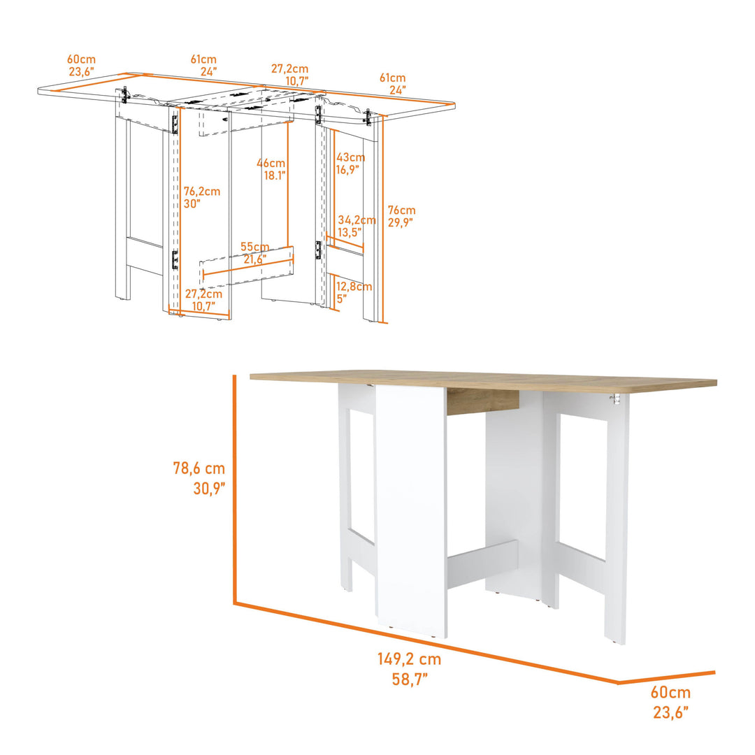 24" Brown and White Folding Dining Table with Sled Base