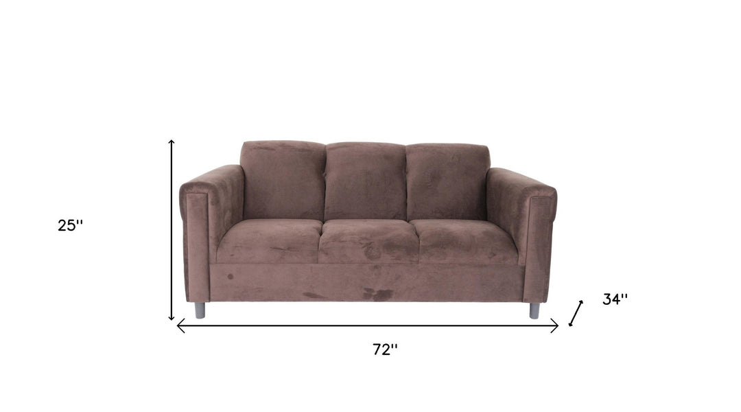 72" Dark Brown Suede Sofa With Black Legs