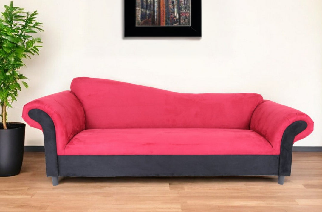 98" Red Velvet Settee With Black Legs