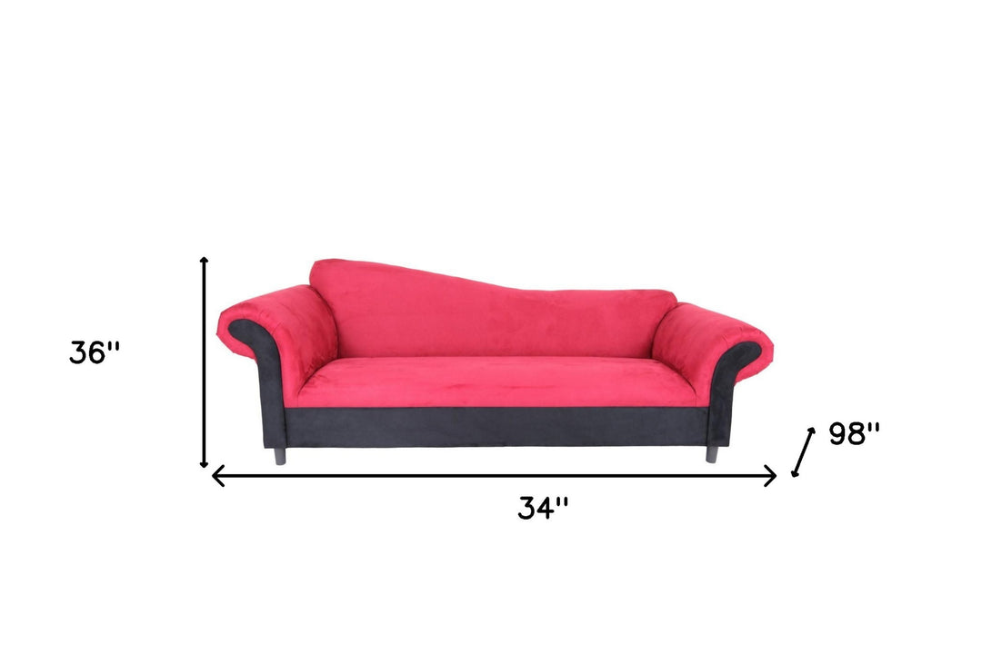 98" Red Velvet Settee With Black Legs