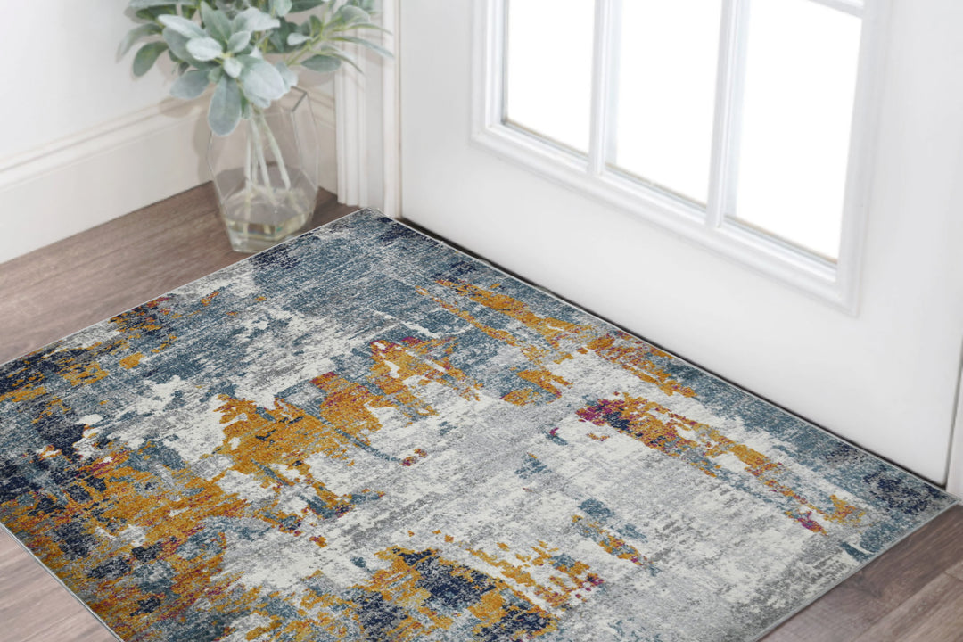 2' x 3' Blue and Orange Abstract Power Loom Area Rug