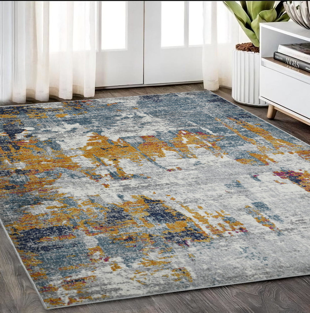 2' x 3' Blue and Orange Abstract Power Loom Area Rug