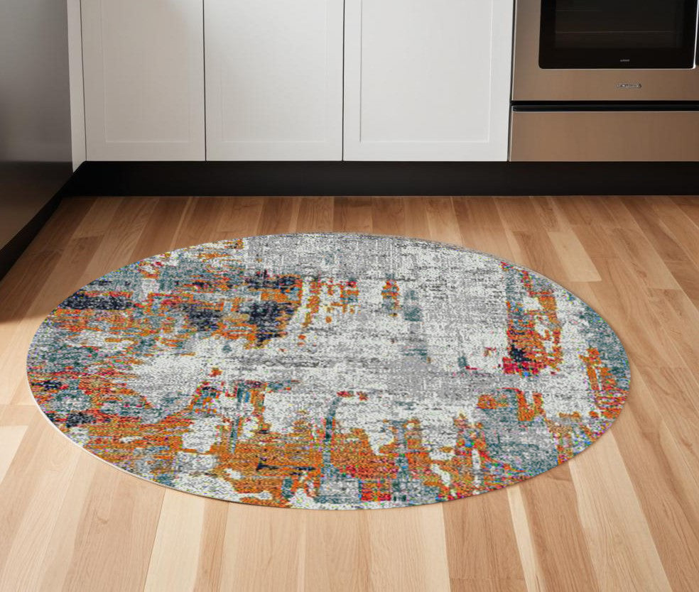 2' x 3' Blue and Orange Abstract Power Loom Area Rug