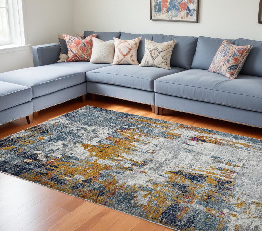 2' x 3' Blue and Orange Abstract Power Loom Area Rug