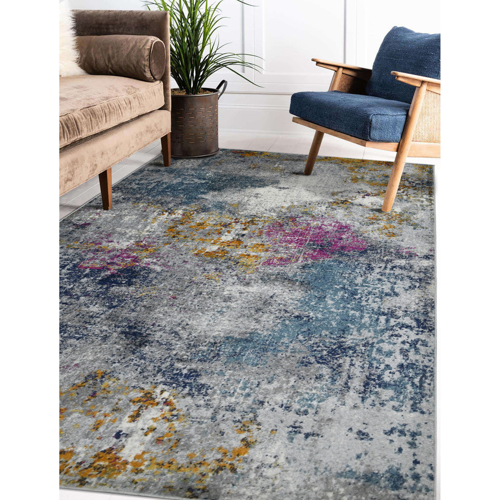 2' x 3' Blue and Pink Abstract Power Loom Area Rug