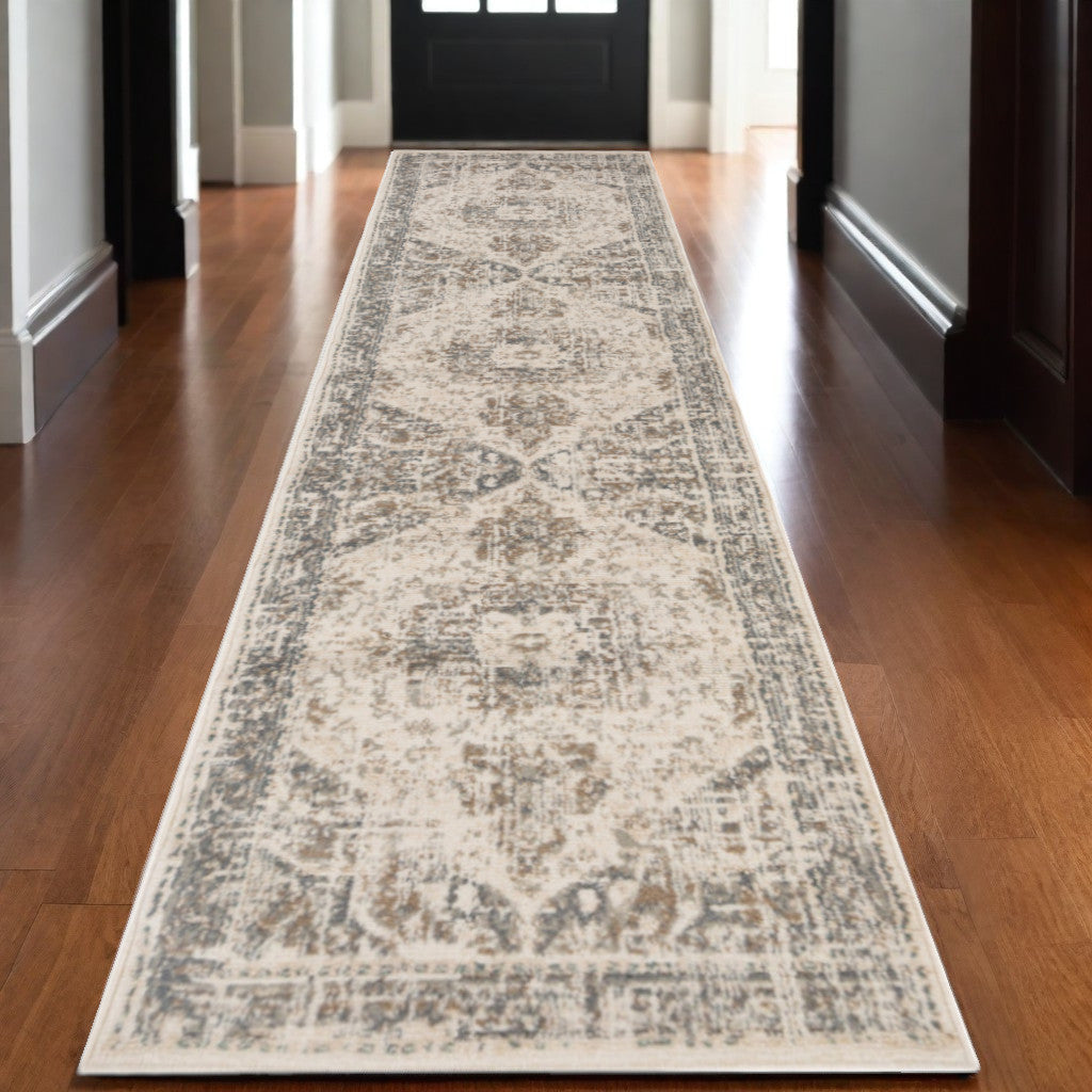 10' X 14' Gray and Light Beige Medallion Power Loom Area Rug