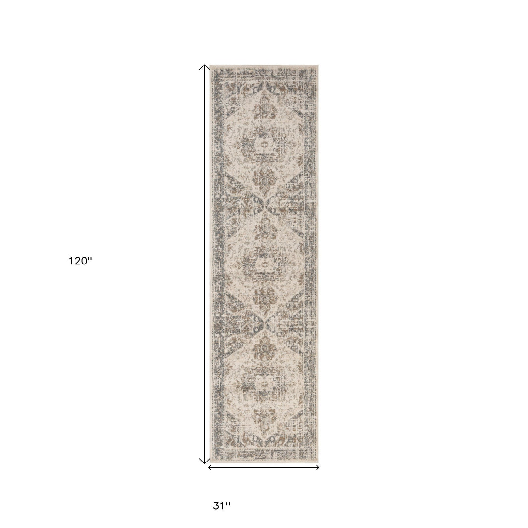 10' X 14' Gray and Light Beige Medallion Power Loom Area Rug