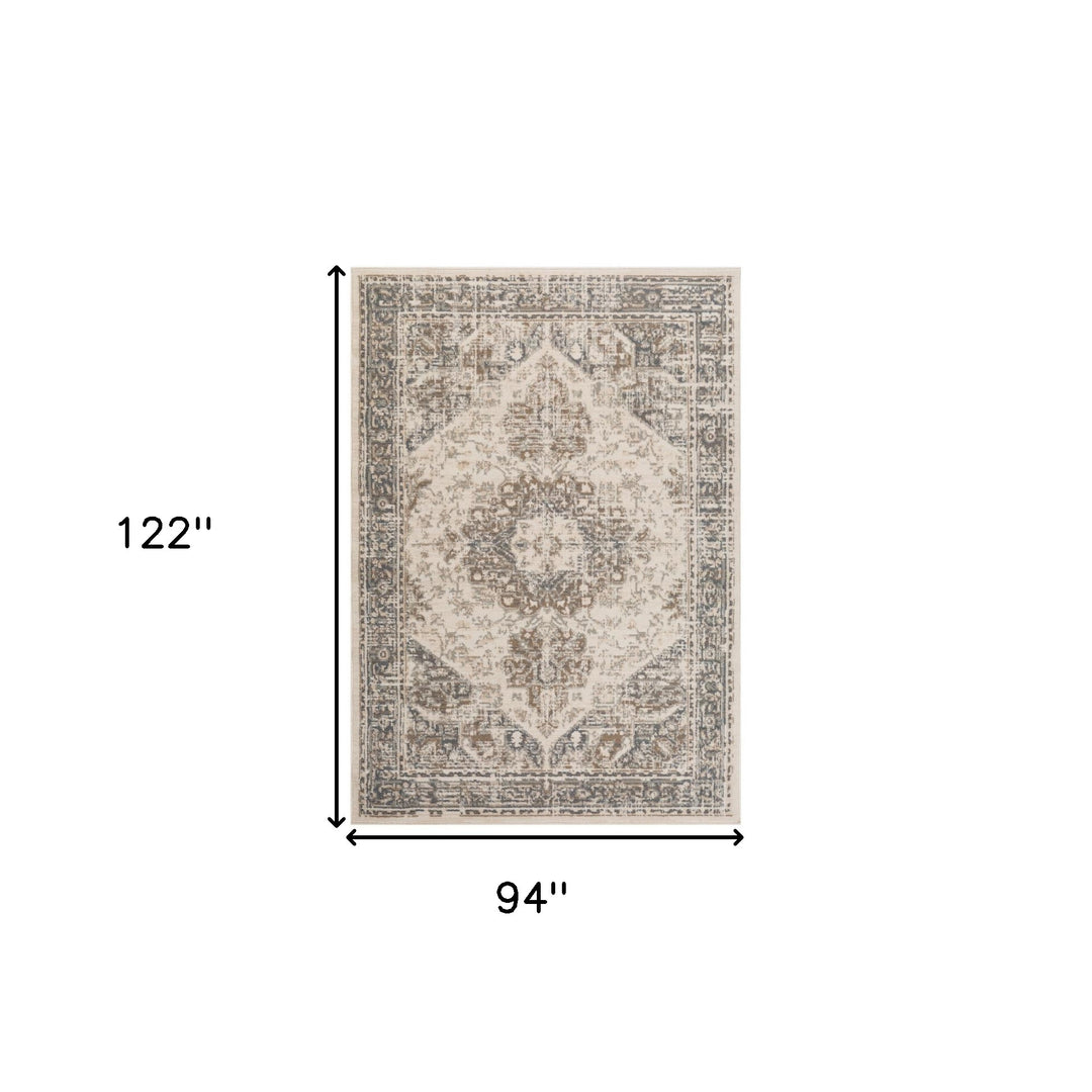 10' X 14' Gray and Light Beige Medallion Power Loom Area Rug