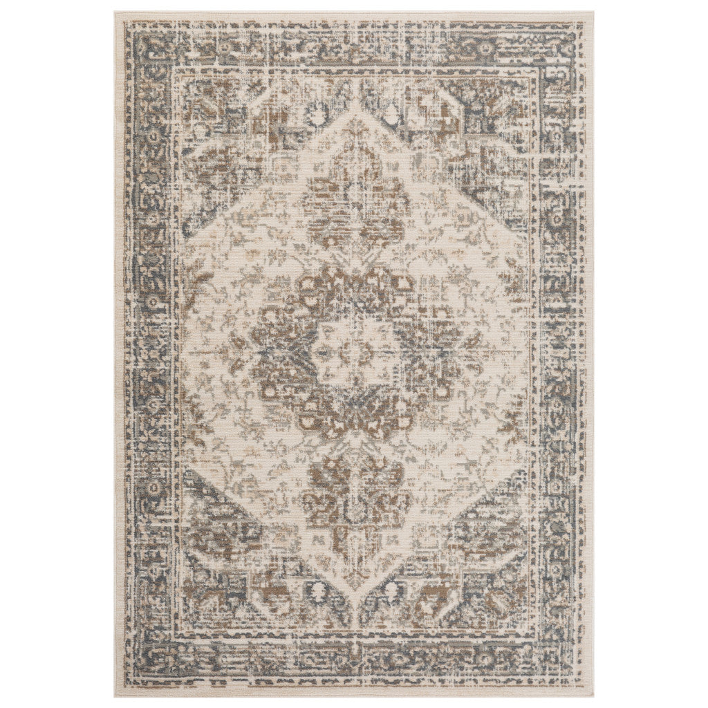 10' X 14' Gray and Light Beige Medallion Power Loom Area Rug