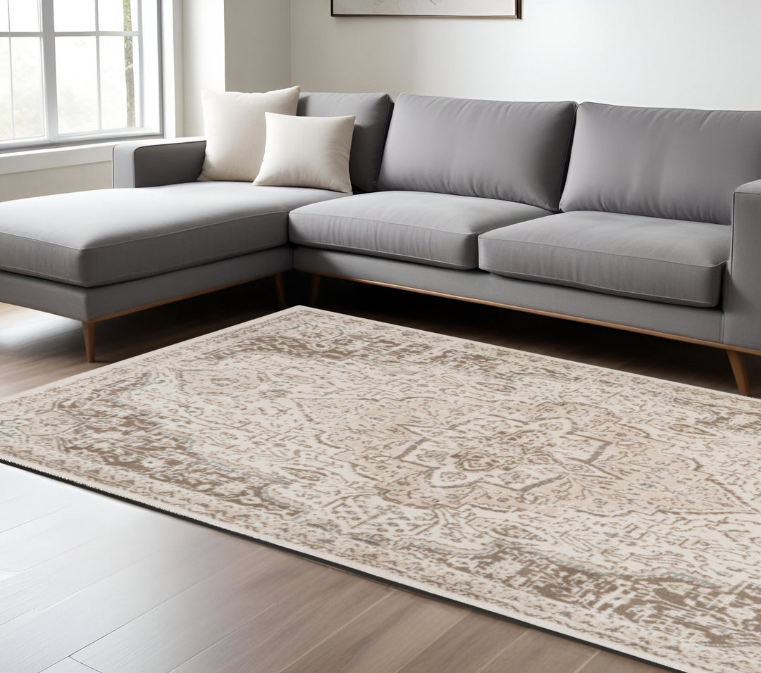 10' X 14' Gray and Light Cream Medallion Power Loom Area Rug