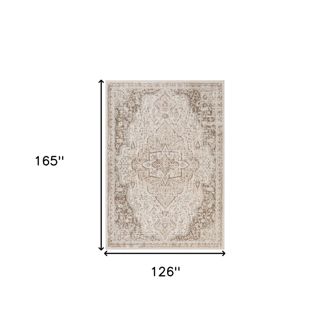 10' X 14' Gray and Light Cream Medallion Power Loom Area Rug