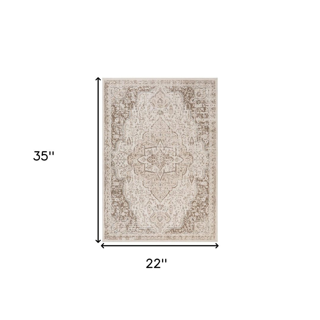 10' X 14' Gray and Light Cream Medallion Power Loom Area Rug