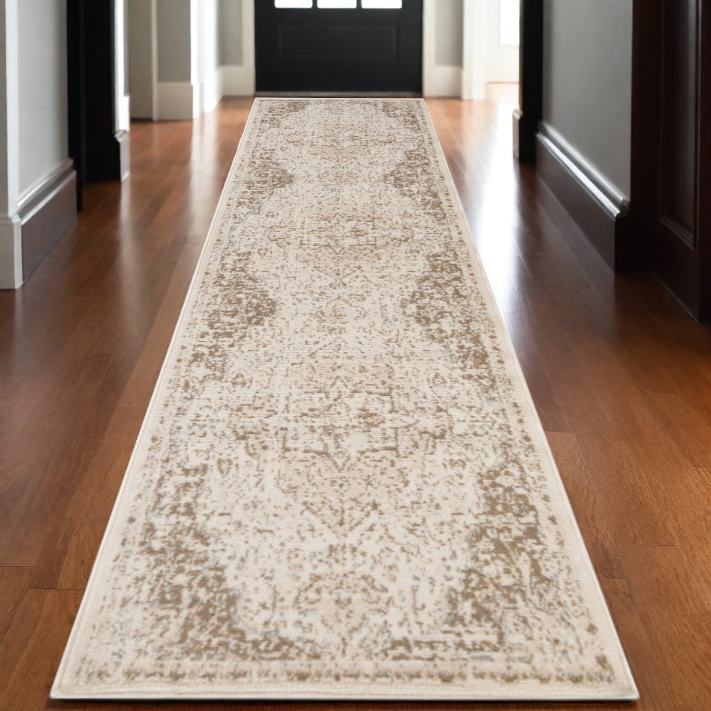 10' X 14' Gray and Light Cream Medallion Power Loom Area Rug