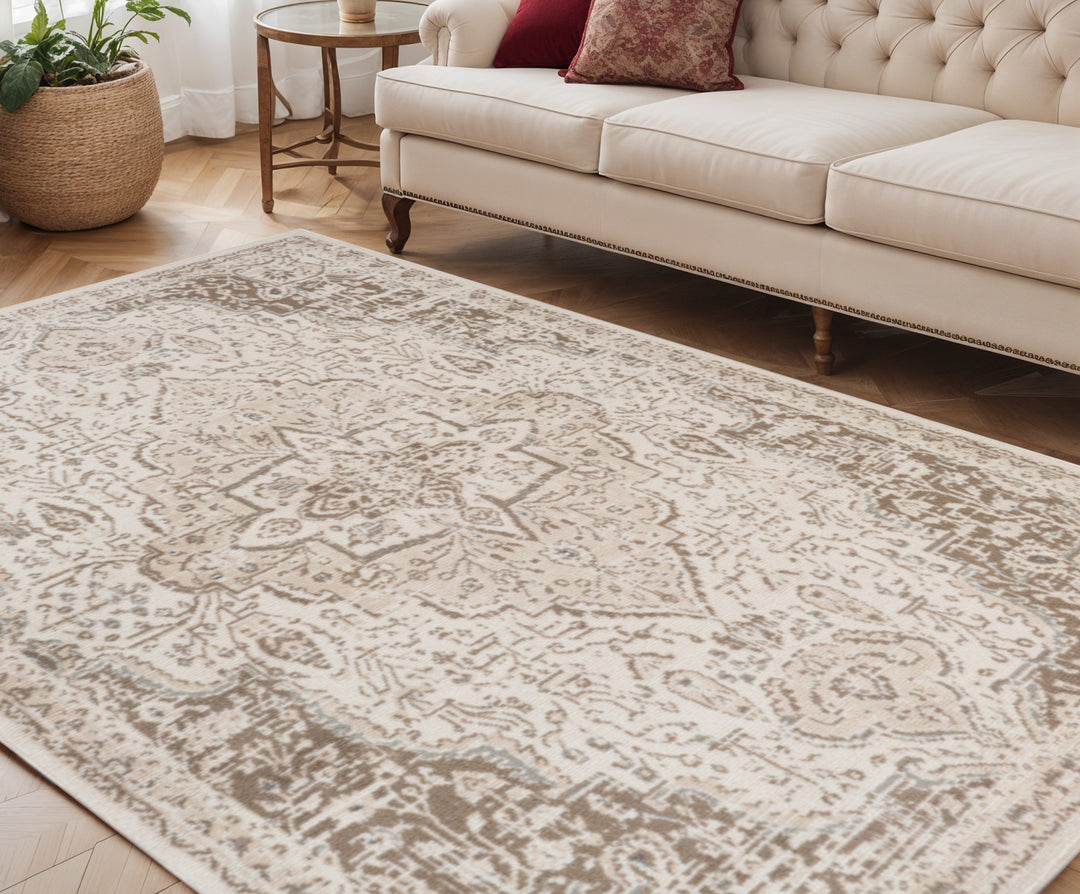 10' X 14' Gray and Light Cream Medallion Power Loom Area Rug