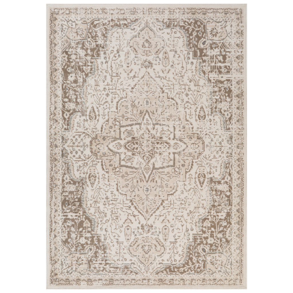 10' X 14' Gray and Light Cream Medallion Power Loom Area Rug