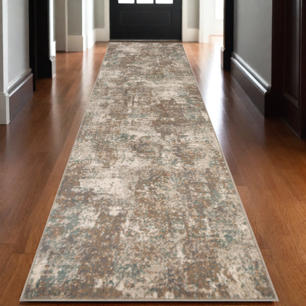 10' X 14' Gray and Light Brown Abstract Power Loom Area Rug