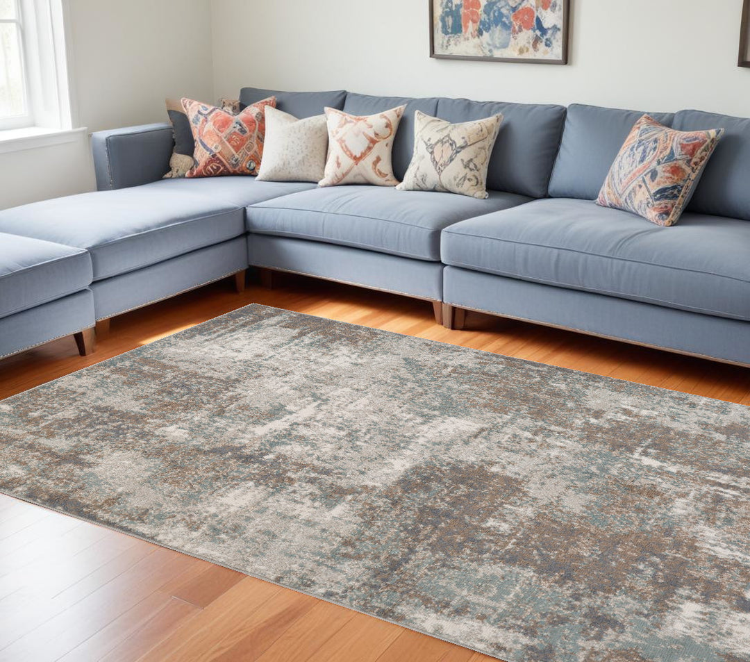 10' X 14' Gray and Light Brown Abstract Power Loom Area Rug