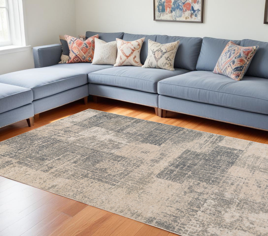 10' X 14' Gray and Light Blue Abstract Power Loom Area Rug