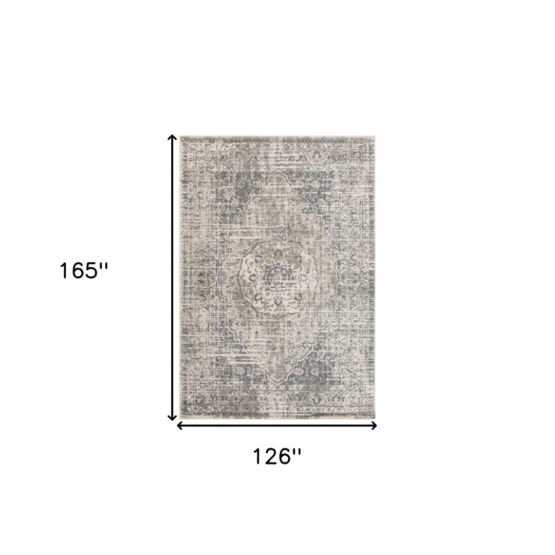 10' X 14' Medium Gray and Ivory Medallion Power Loom Area Rug