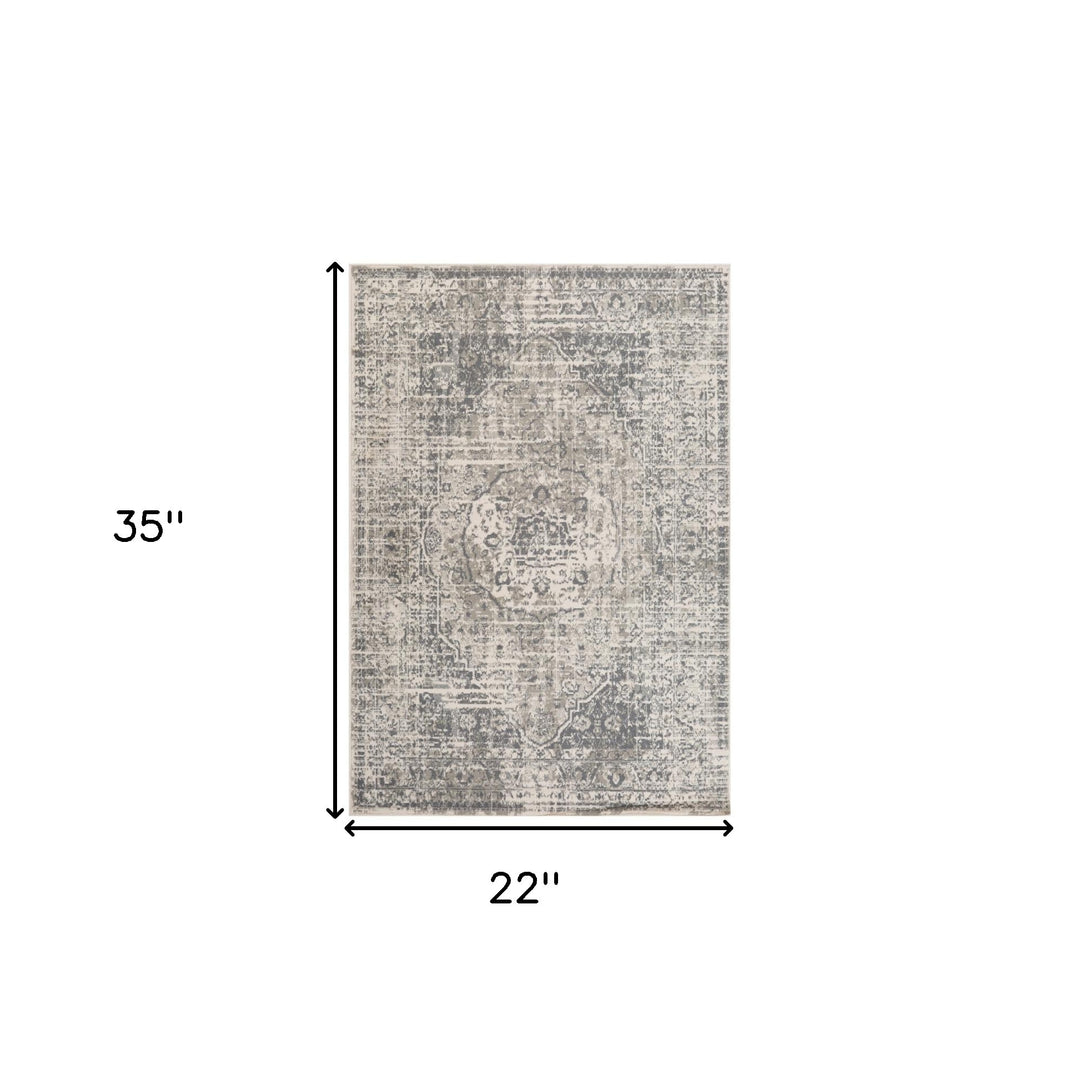 10' X 14' Medium Gray and Ivory Medallion Power Loom Area Rug