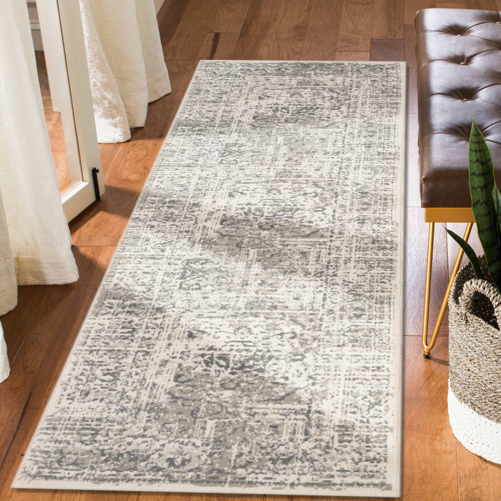 10' X 14' Medium Gray and Ivory Medallion Power Loom Area Rug