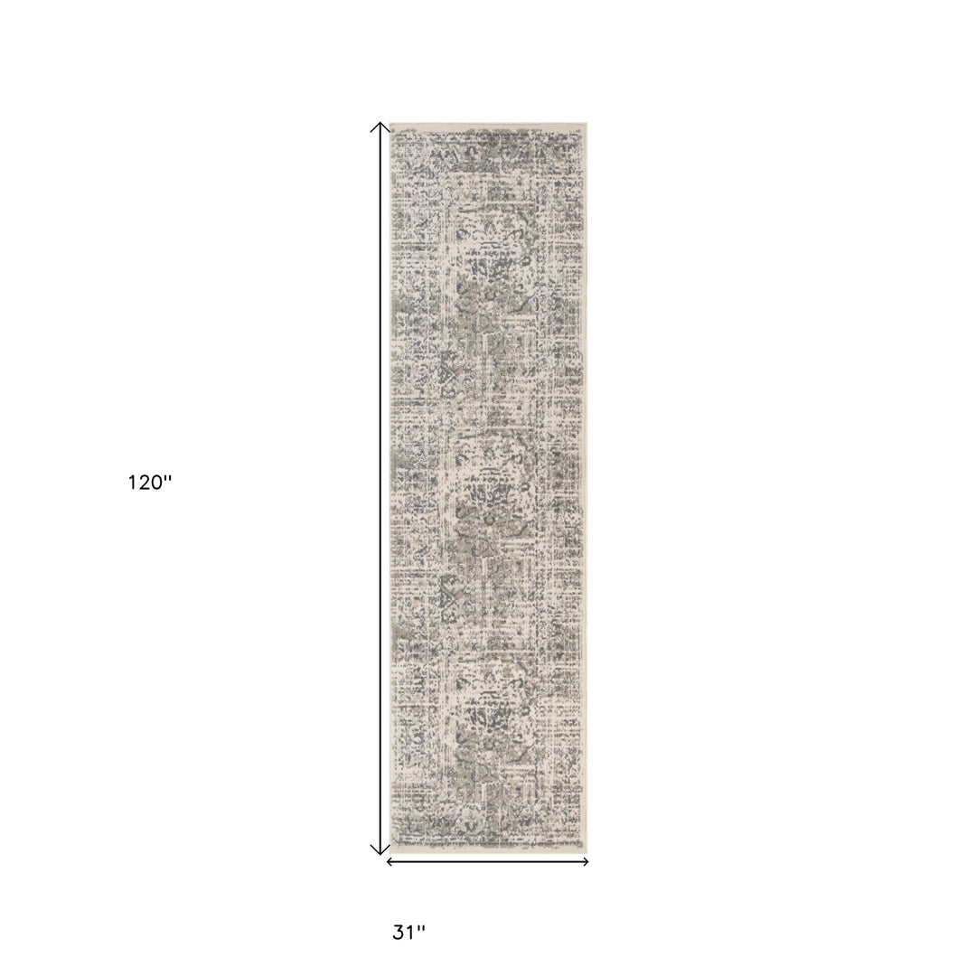 10' X 14' Medium Gray and Ivory Medallion Power Loom Area Rug