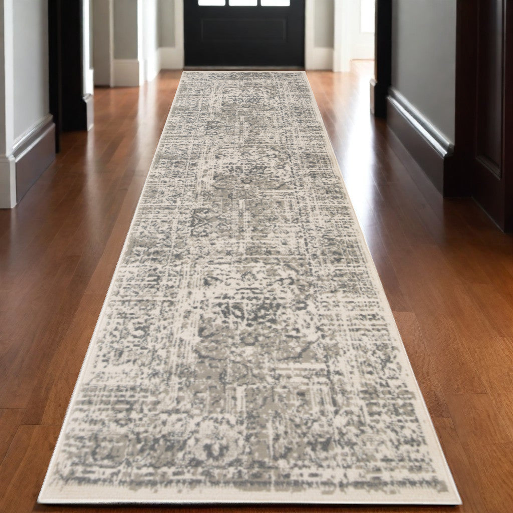 10' X 14' Medium Gray and Ivory Medallion Power Loom Area Rug