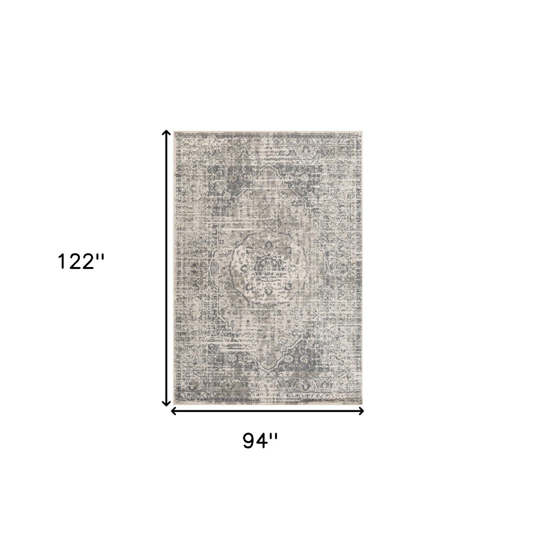 10' X 14' Medium Gray and Ivory Medallion Power Loom Area Rug