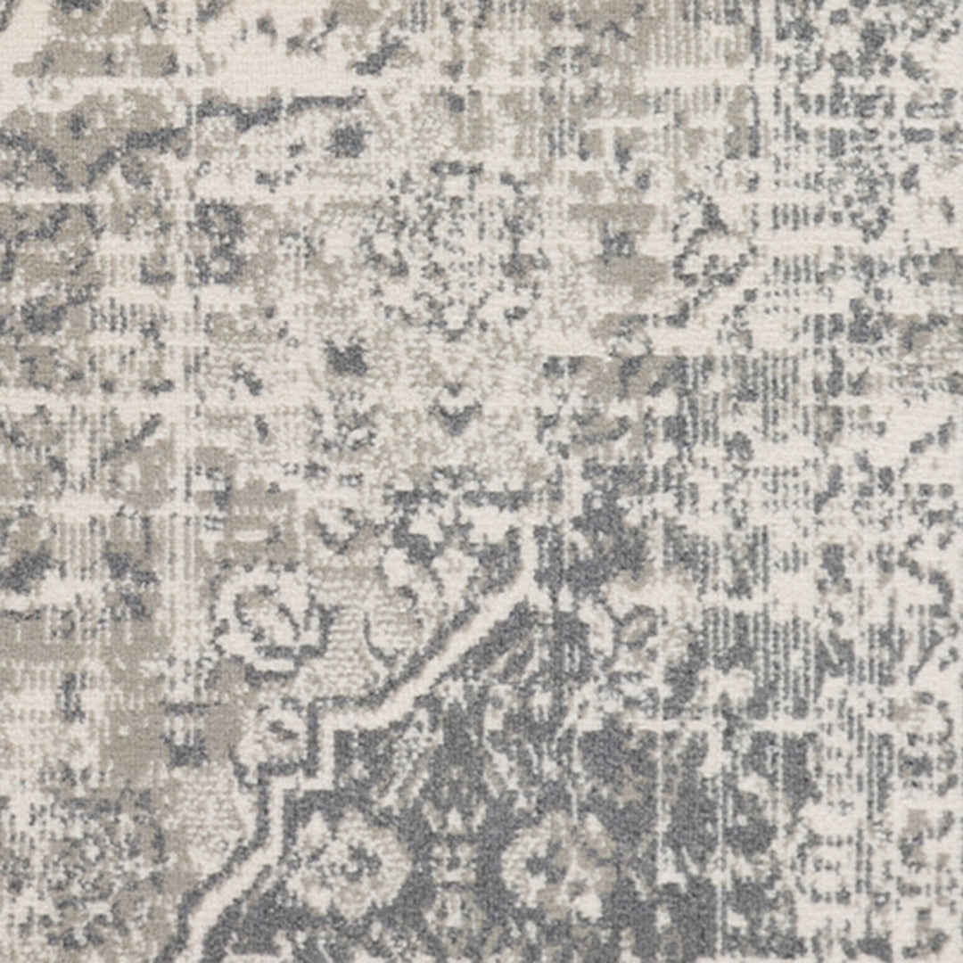 10' X 14' Medium Gray and Ivory Medallion Power Loom Area Rug