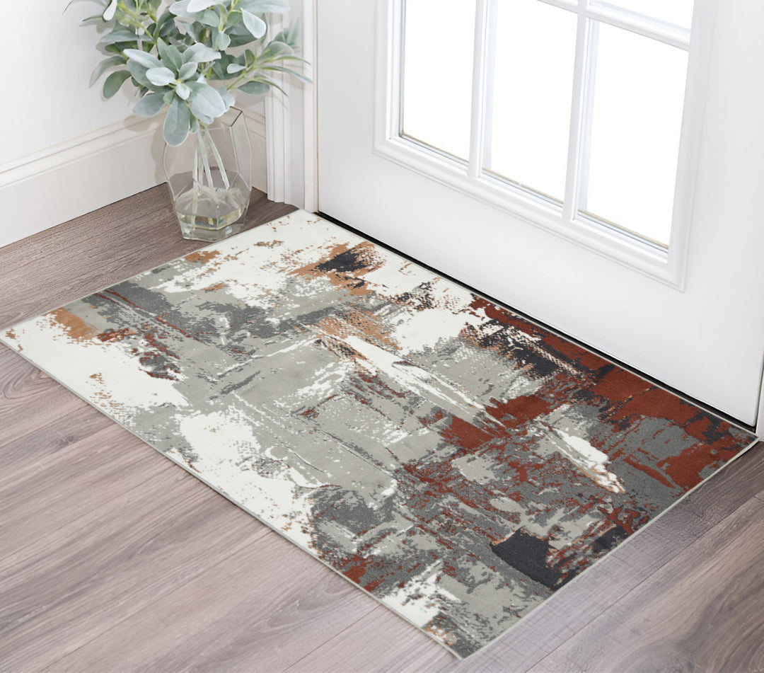 10' X 14' Ivory Gray and Rust Abstract Power Loom Area Rug