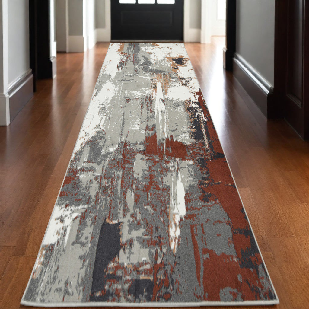 10' X 14' Ivory Gray and Rust Abstract Power Loom Area Rug