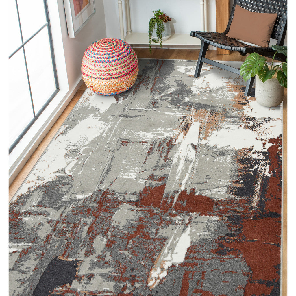 10' X 14' Ivory Gray and Rust Abstract Power Loom Area Rug