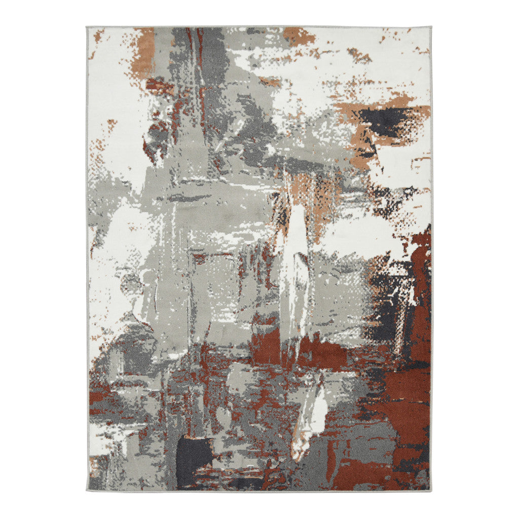 10' X 14' Ivory Gray and Rust Abstract Power Loom Area Rug