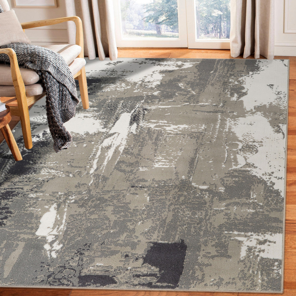 10' X 14' Ivory Black and Gray Abstract Power Loom Area Rug